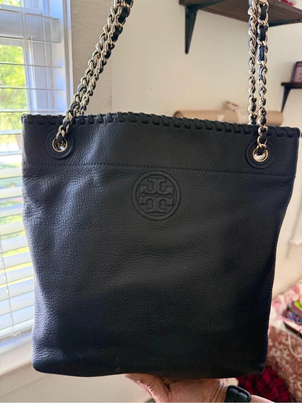 Navy blue Tory Burch Leather Chain-Handle Tote Bag - Picture 2 of 3
